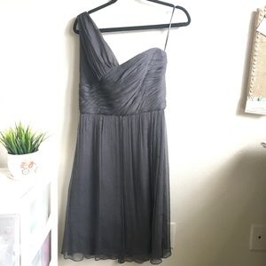 [AMSALE] 100% SILK ONE SHOULDER KNEE LENGTH DRESS
